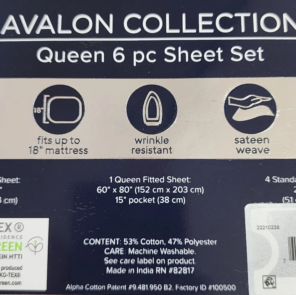 Avalon Collection Queen 6‎ pcs White Sheet Set 500 Thread Count Cotton Blend